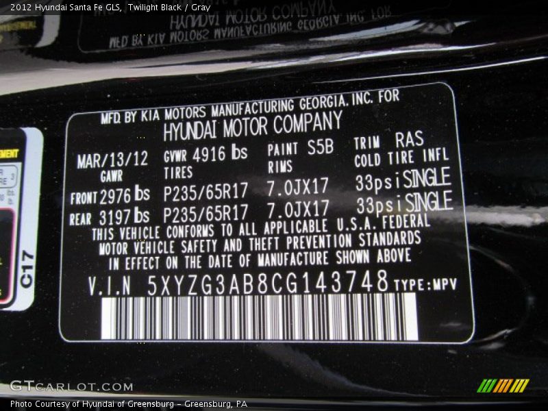 Twilight Black / Gray 2012 Hyundai Santa Fe GLS