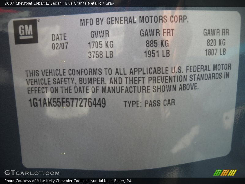 Blue Granite Metallic / Gray 2007 Chevrolet Cobalt LS Sedan
