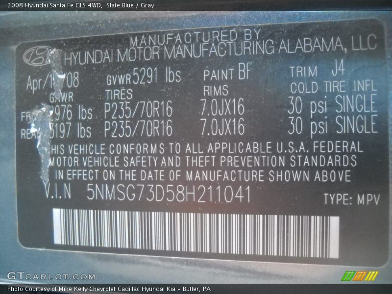 Slate Blue / Gray 2008 Hyundai Santa Fe GLS 4WD