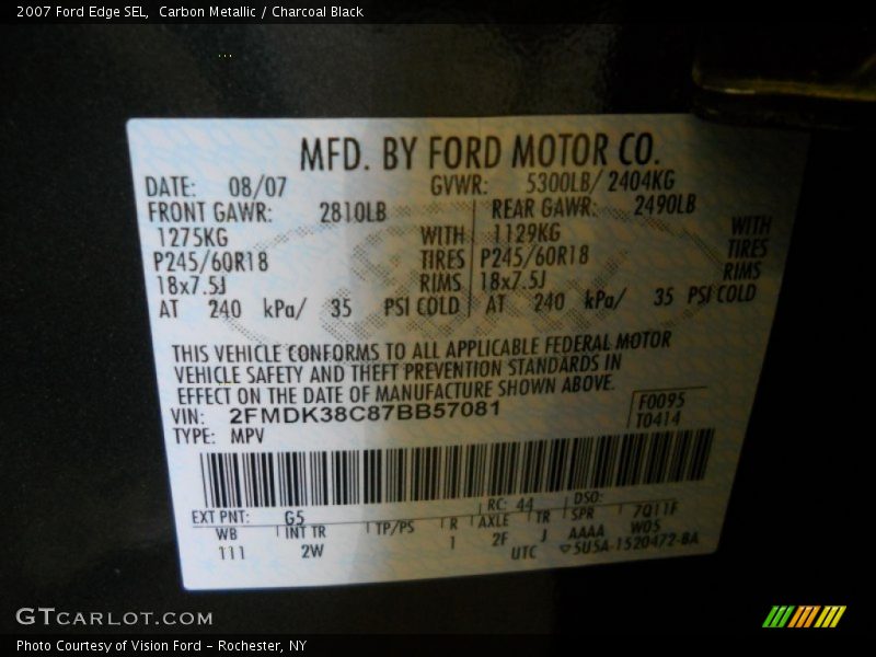 Carbon Metallic / Charcoal Black 2007 Ford Edge SEL