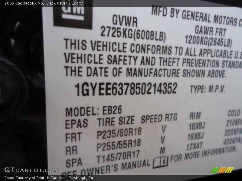 Black Raven / Ebony 2005 Cadillac SRX V6
