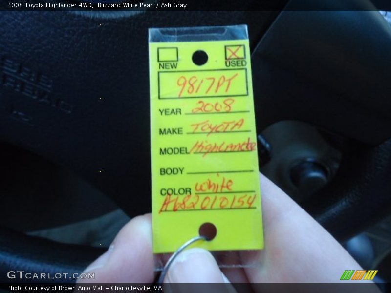 Blizzard White Pearl / Ash Gray 2008 Toyota Highlander 4WD