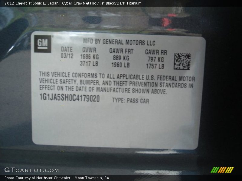 Cyber Gray Metallic / Jet Black/Dark Titanium 2012 Chevrolet Sonic LS Sedan