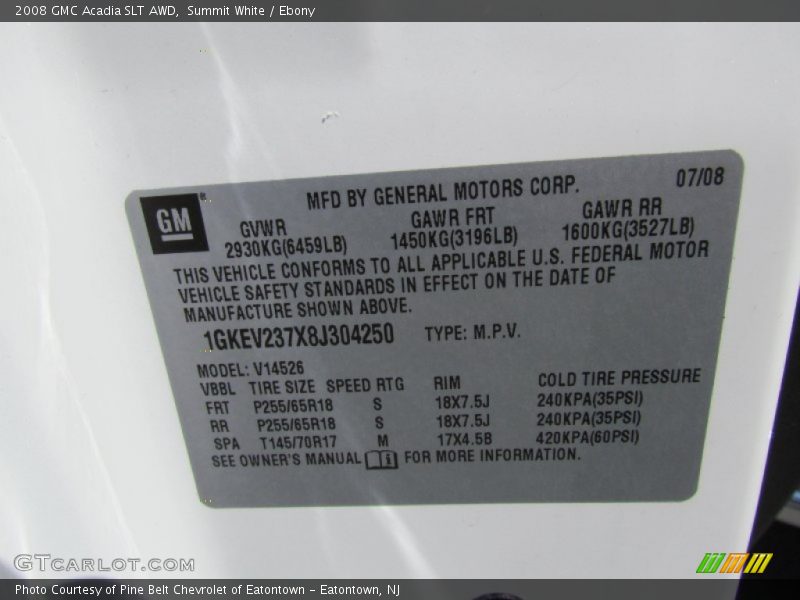 Summit White / Ebony 2008 GMC Acadia SLT AWD