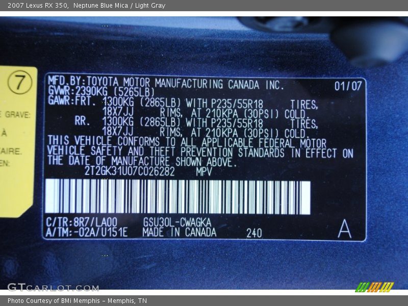 Neptune Blue Mica / Light Gray 2007 Lexus RX 350