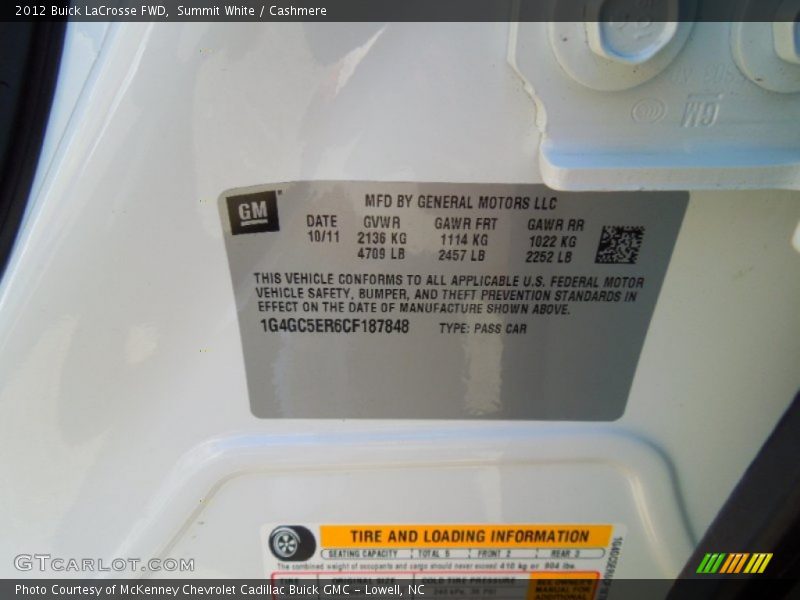 Summit White / Cashmere 2012 Buick LaCrosse FWD