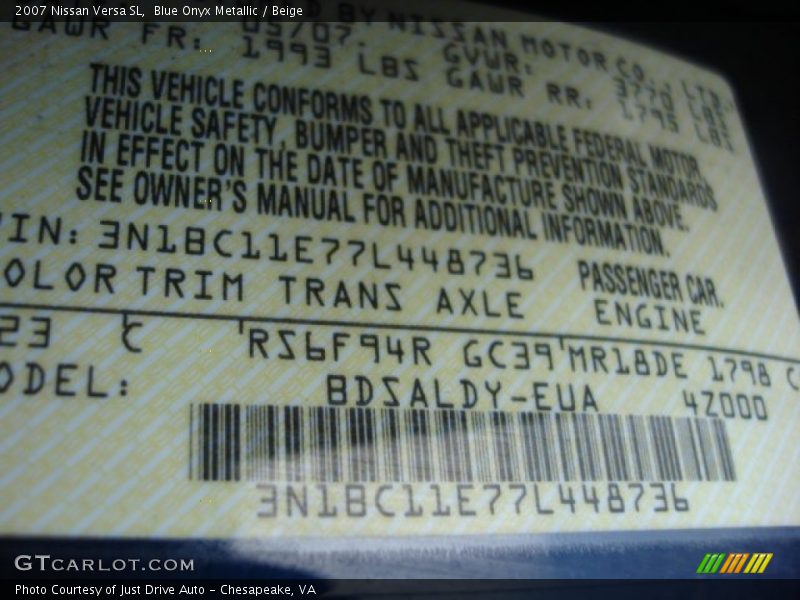 Blue Onyx Metallic / Beige 2007 Nissan Versa SL