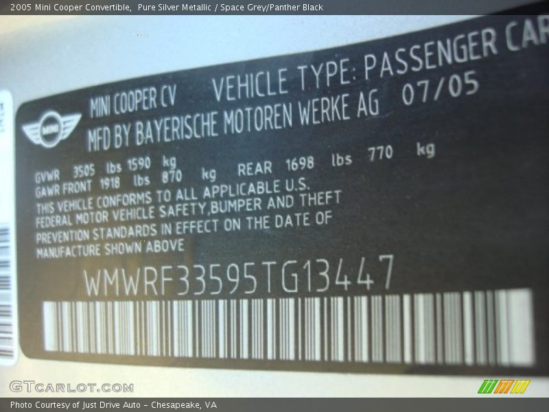 Pure Silver Metallic / Space Grey/Panther Black 2005 Mini Cooper Convertible