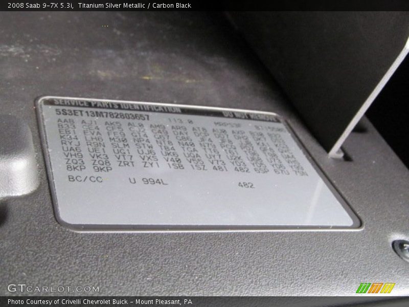 Titanium Silver Metallic / Carbon Black 2008 Saab 9-7X 5.3i