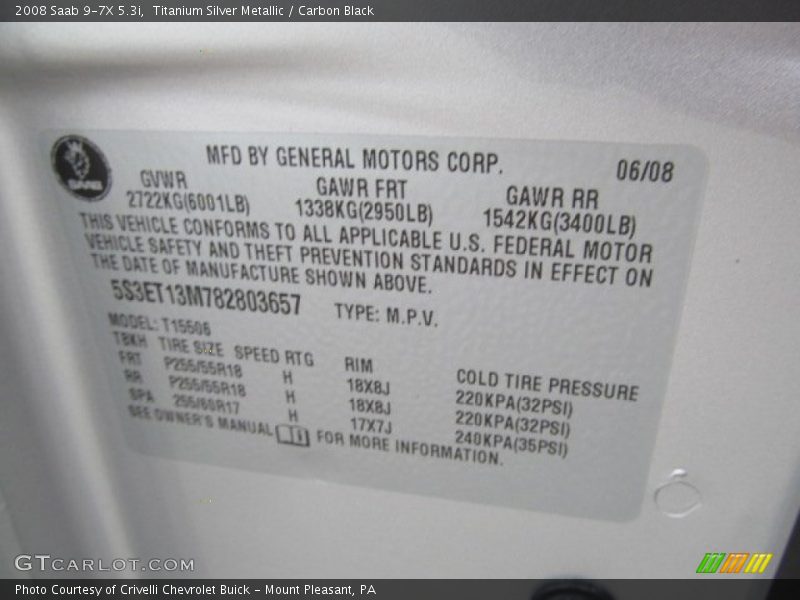 Titanium Silver Metallic / Carbon Black 2008 Saab 9-7X 5.3i