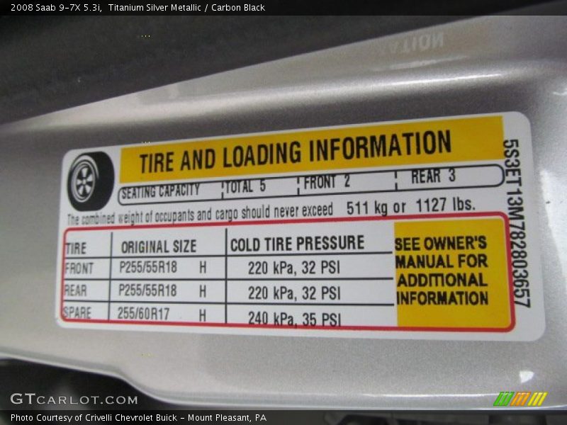 Info Tag of 2008 9-7X 5.3i