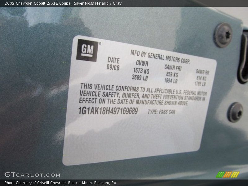 Silver Moss Metallic / Gray 2009 Chevrolet Cobalt LS XFE Coupe