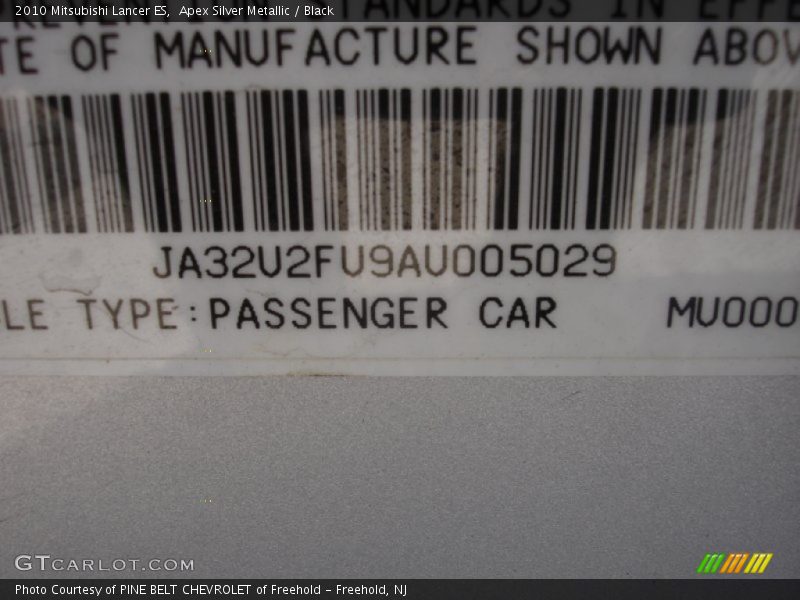 Apex Silver Metallic / Black 2010 Mitsubishi Lancer ES