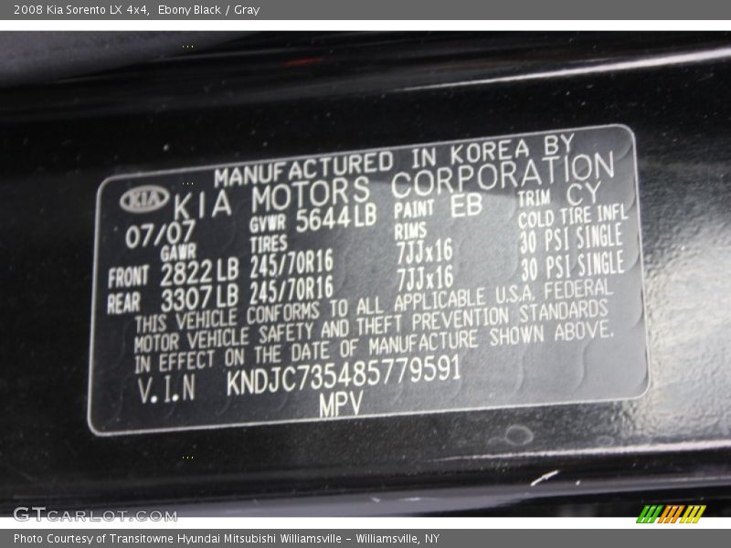 Ebony Black / Gray 2008 Kia Sorento LX 4x4