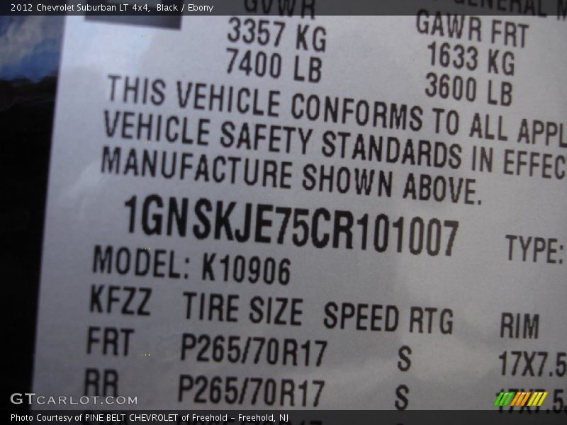 Black / Ebony 2012 Chevrolet Suburban LT 4x4