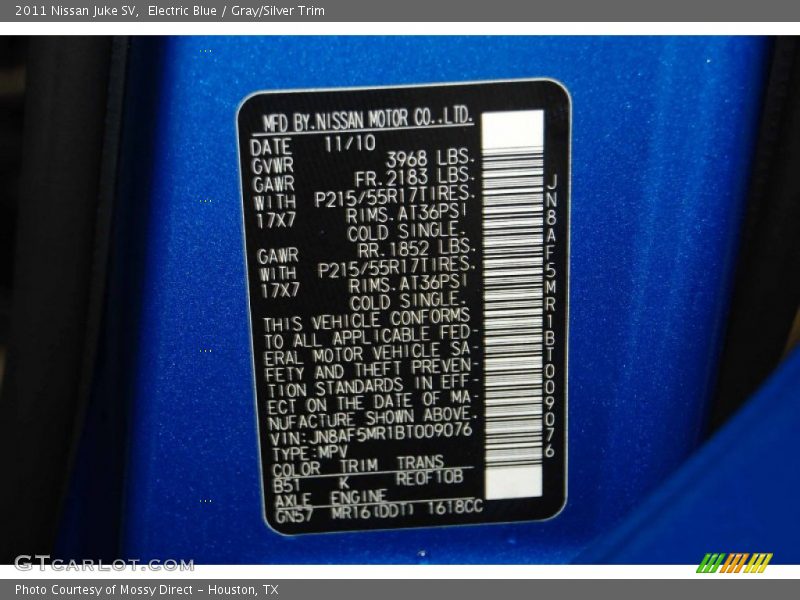 2011 Juke SV Electric Blue Color Code B51