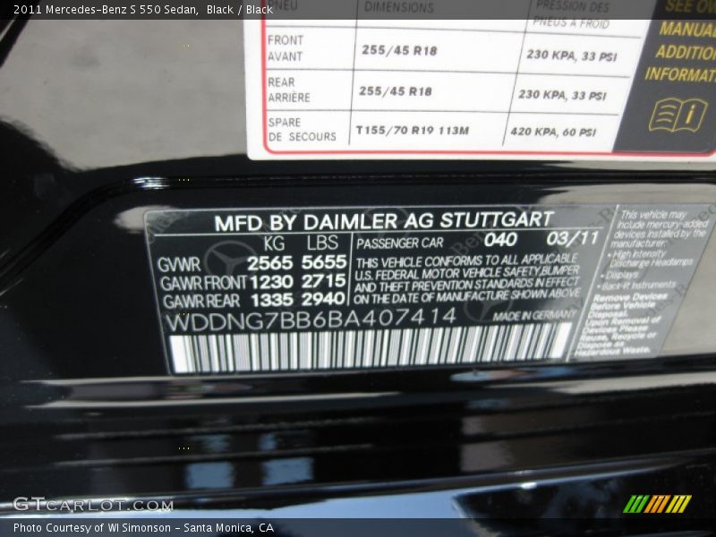 Black / Black 2011 Mercedes-Benz S 550 Sedan