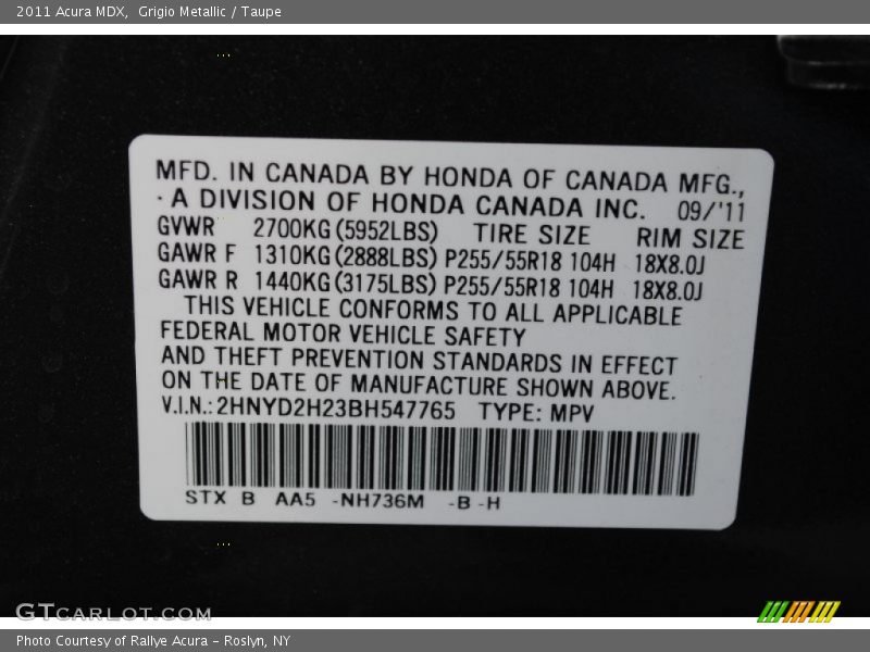 Grigio Metallic / Taupe 2011 Acura MDX