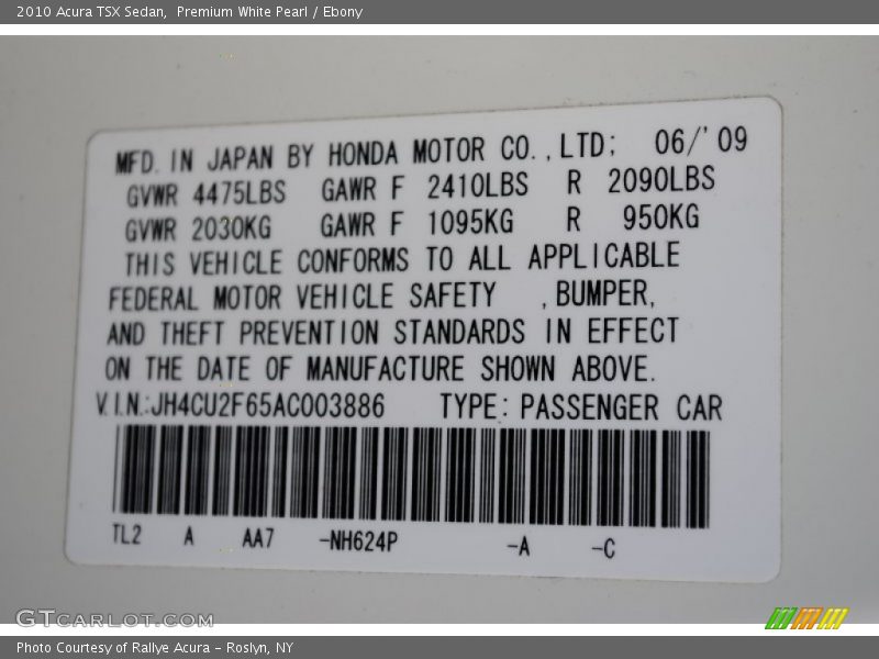 Premium White Pearl / Ebony 2010 Acura TSX Sedan