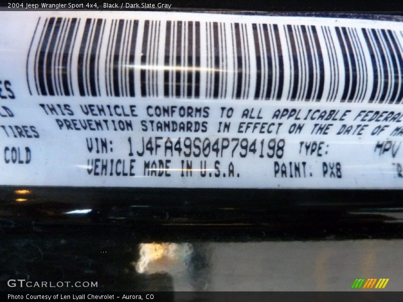 Black / Dark Slate Gray 2004 Jeep Wrangler Sport 4x4