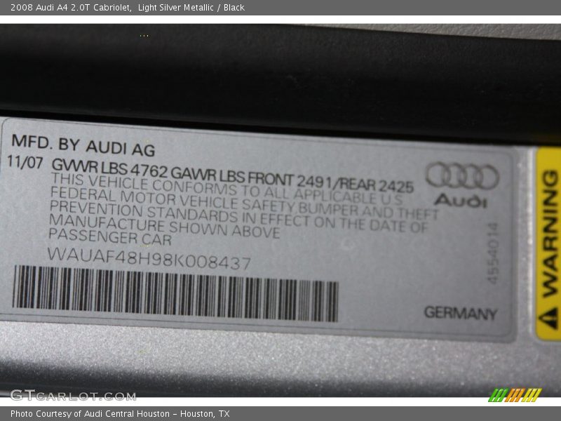 Light Silver Metallic / Black 2008 Audi A4 2.0T Cabriolet