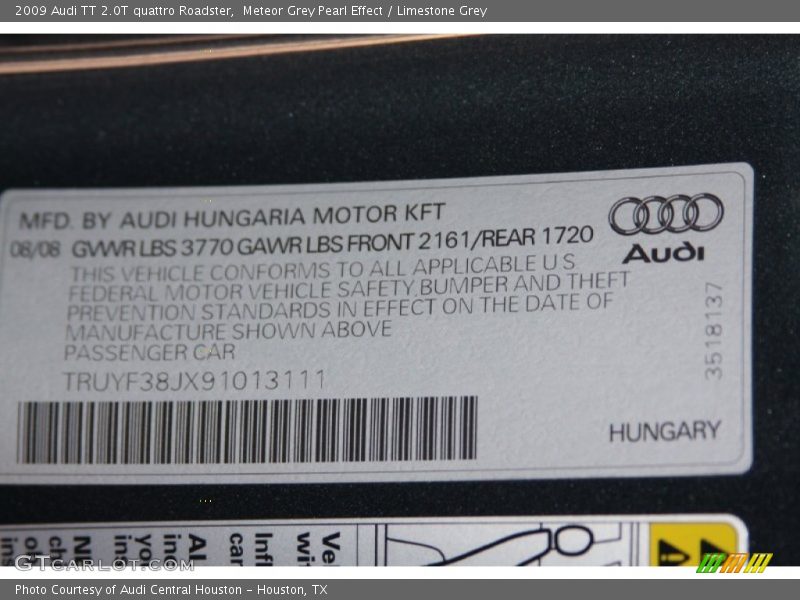 Meteor Grey Pearl Effect / Limestone Grey 2009 Audi TT 2.0T quattro Roadster