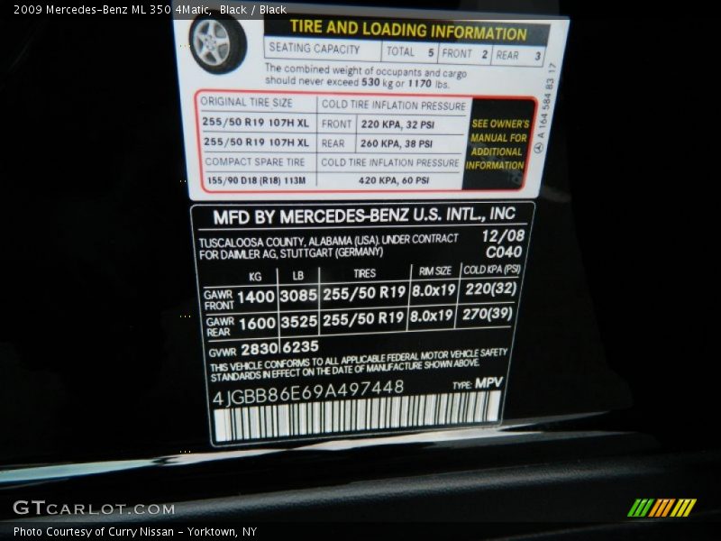 Black / Black 2009 Mercedes-Benz ML 350 4Matic