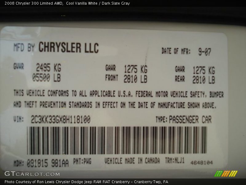 Cool Vanilla White / Dark Slate Gray 2008 Chrysler 300 Limited AWD