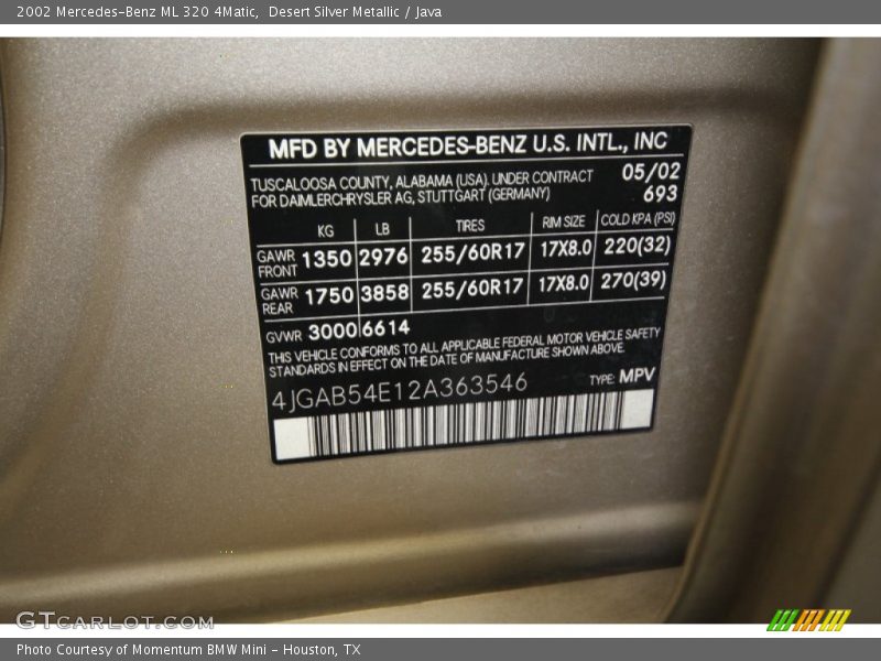 Desert Silver Metallic / Java 2002 Mercedes-Benz ML 320 4Matic