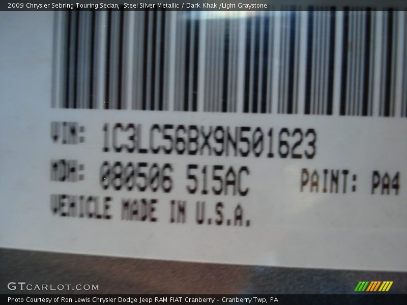 2009 Sebring Touring Sedan Steel Silver Metallic Color Code PA4