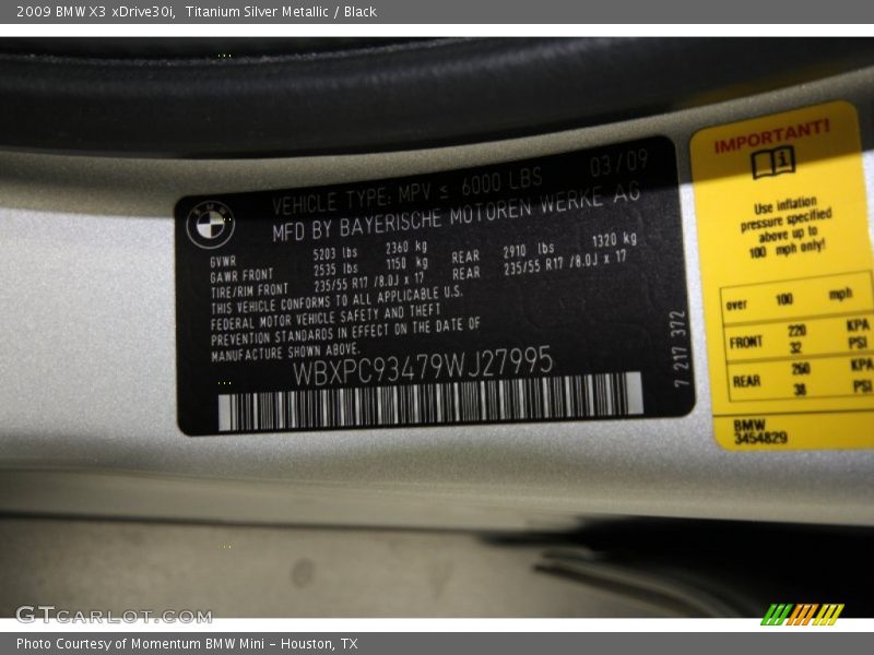 Titanium Silver Metallic / Black 2009 BMW X3 xDrive30i