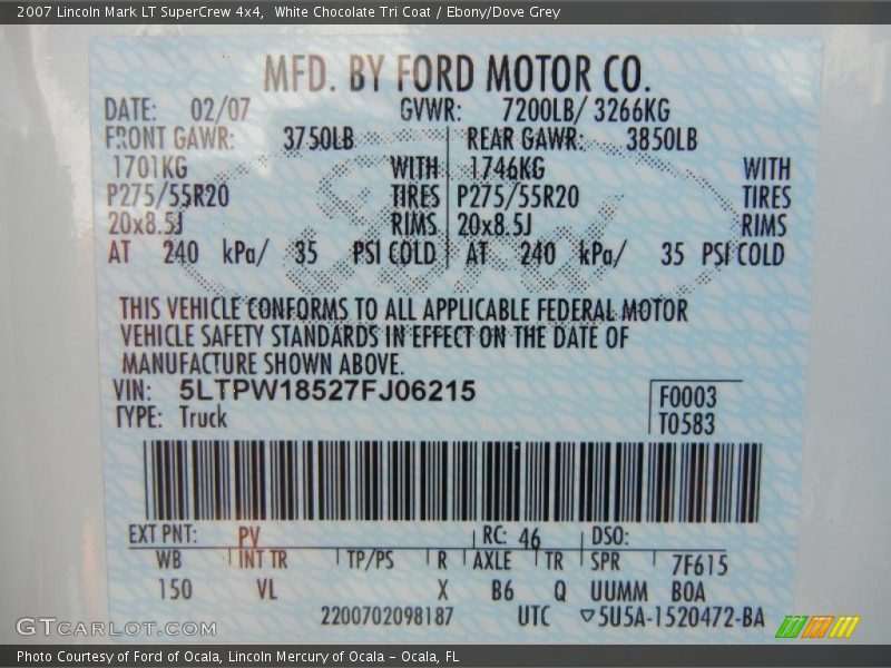 2007 Mark LT SuperCrew 4x4 White Chocolate Tri Coat Color Code PV