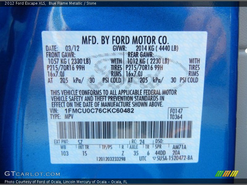 Blue Flame Metallic / Stone 2012 Ford Escape XLS