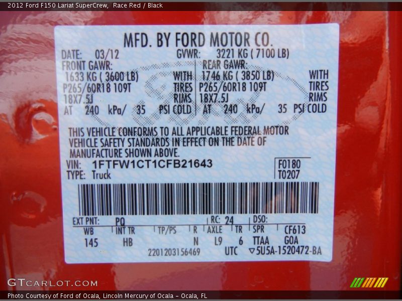 Race Red / Black 2012 Ford F150 Lariat SuperCrew