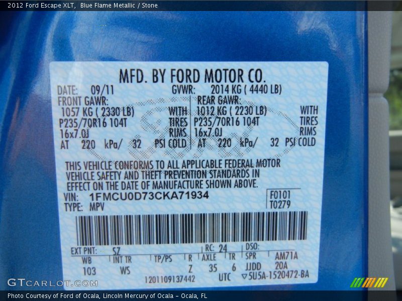 Blue Flame Metallic / Stone 2012 Ford Escape XLT