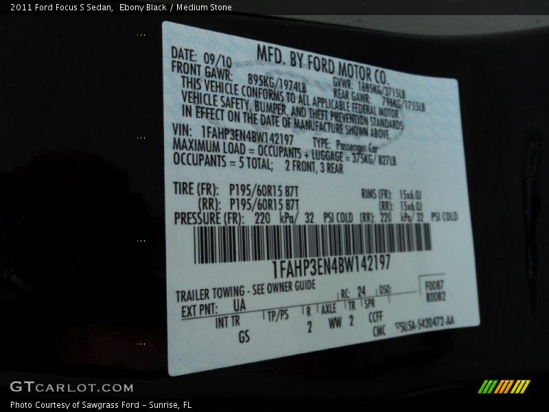 Ebony Black / Medium Stone 2011 Ford Focus S Sedan