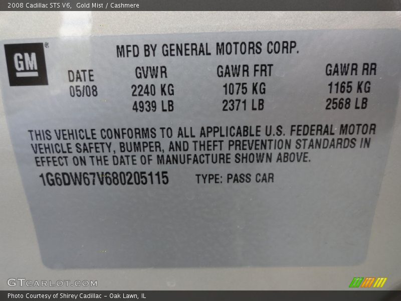 Gold Mist / Cashmere 2008 Cadillac STS V6