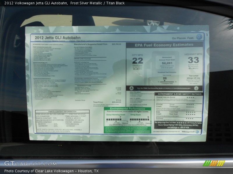  2012 Jetta GLI Autobahn Window Sticker