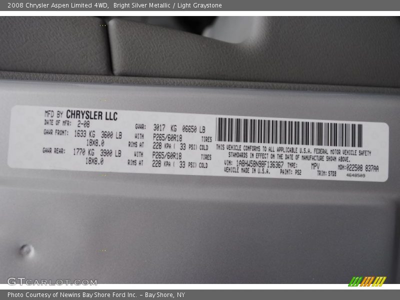 Bright Silver Metallic / Light Graystone 2008 Chrysler Aspen Limited 4WD