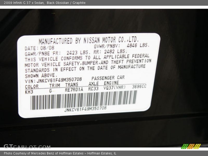 Black Obsidian / Graphite 2009 Infiniti G 37 x Sedan