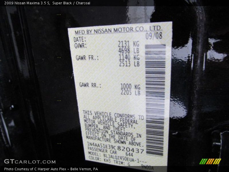 Super Black / Charcoal 2009 Nissan Maxima 3.5 S