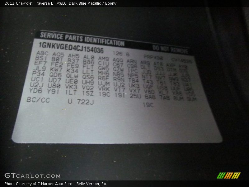 2012 Traverse LT AWD Dark Blue Metallic Color Code 722J