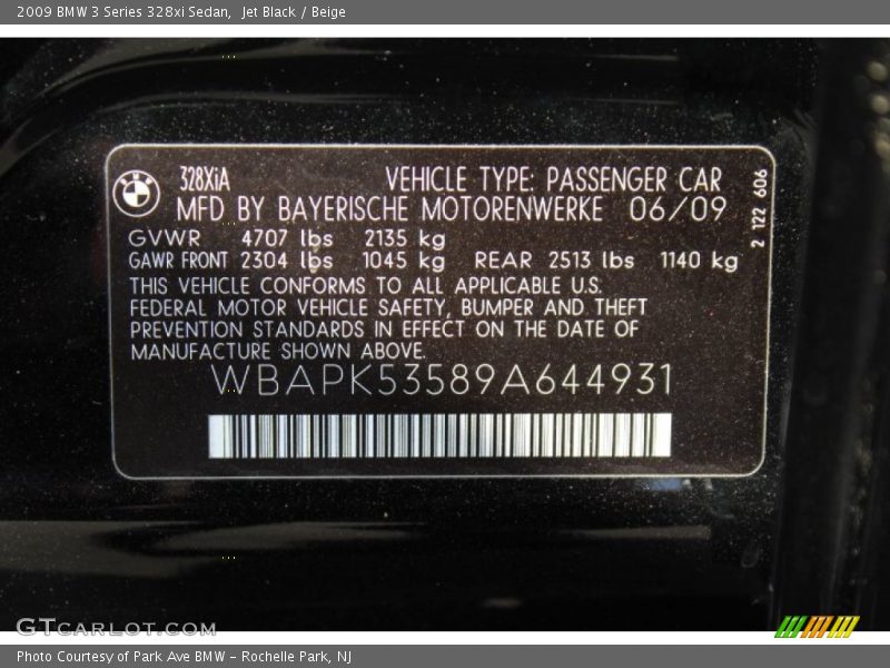 Jet Black / Beige 2009 BMW 3 Series 328xi Sedan