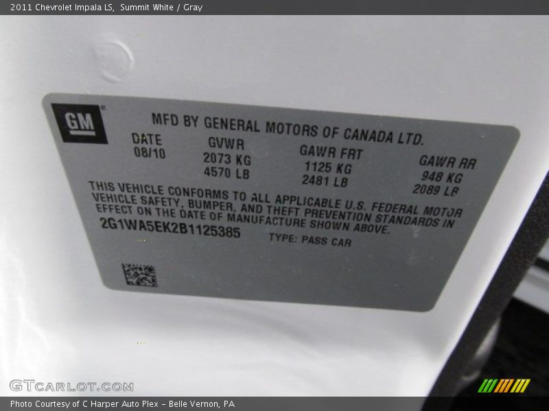 Summit White / Gray 2011 Chevrolet Impala LS