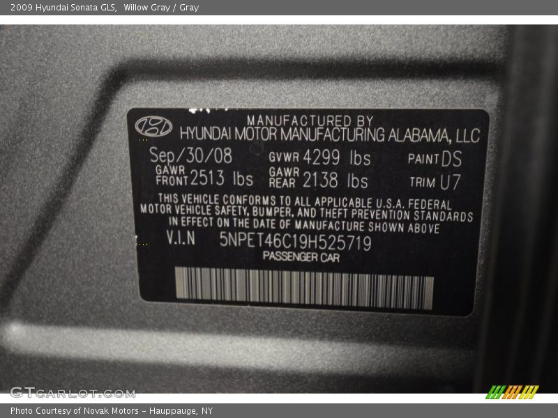Willow Gray / Gray 2009 Hyundai Sonata GLS