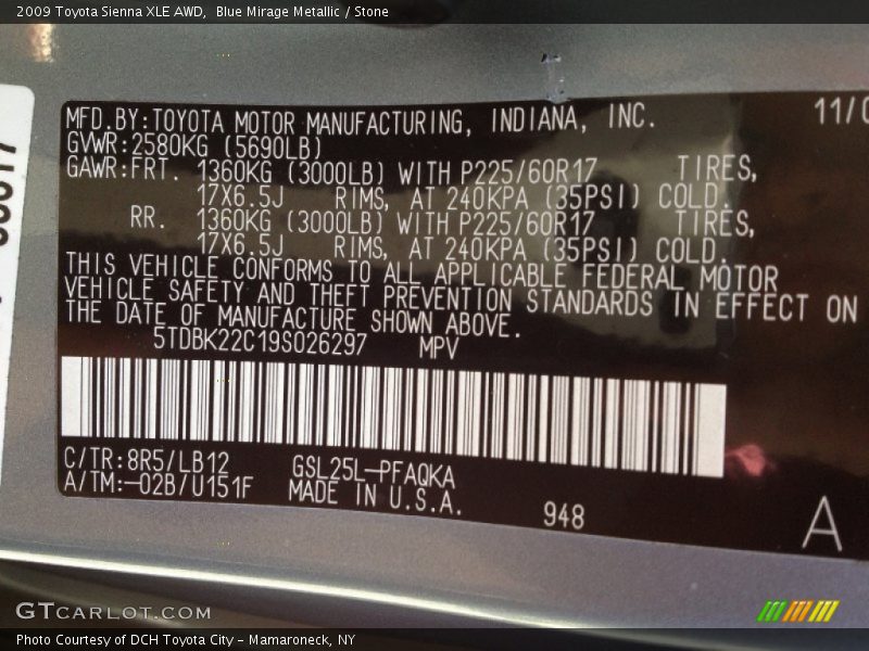 Blue Mirage Metallic / Stone 2009 Toyota Sienna XLE AWD
