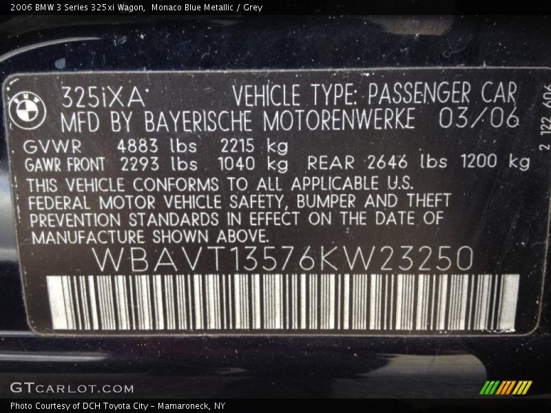 Monaco Blue Metallic / Grey 2006 BMW 3 Series 325xi Wagon