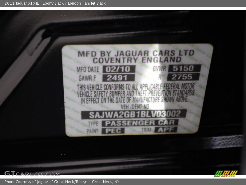 Ebony Black / London Tan/Jet Black 2011 Jaguar XJ XJL