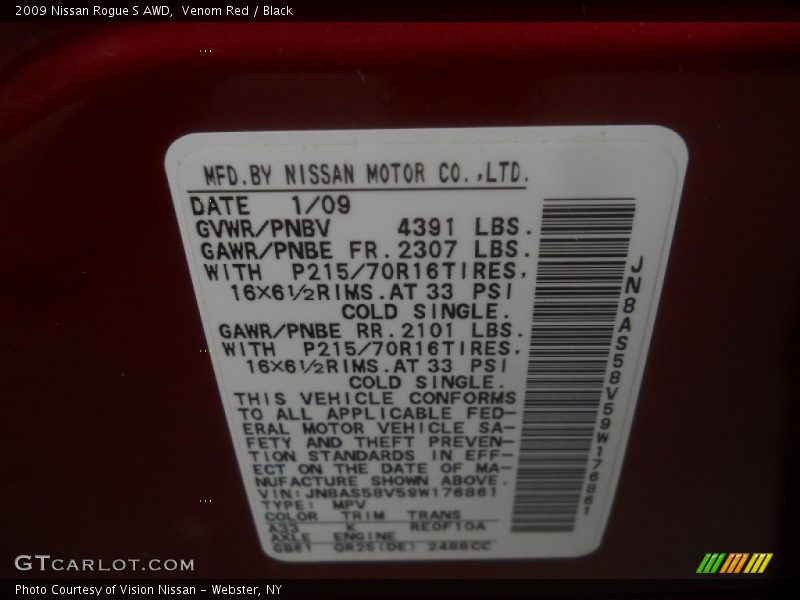Venom Red / Black 2009 Nissan Rogue S AWD