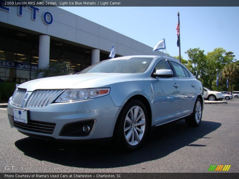 Light Ice Blue Metallic / Light Camel 2009 Lincoln MKS AWD Sedan